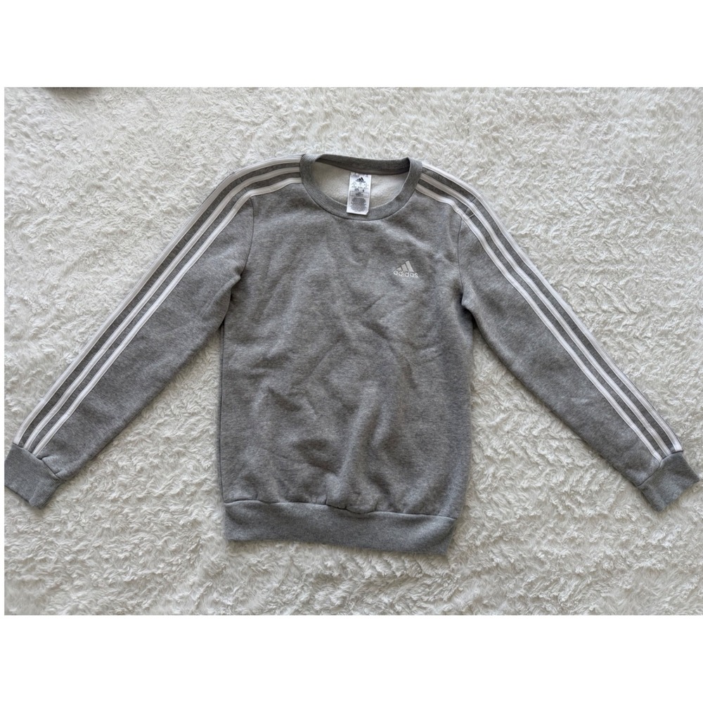 Adidas Sweatshirt Womens XS 3-Stripe Fleece Crewneck Gray Excellent
